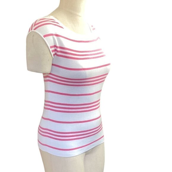 Talbots Petites Sz P Sleeveless Striped Knit Top Pink & White #149J - Picture 3 of 8